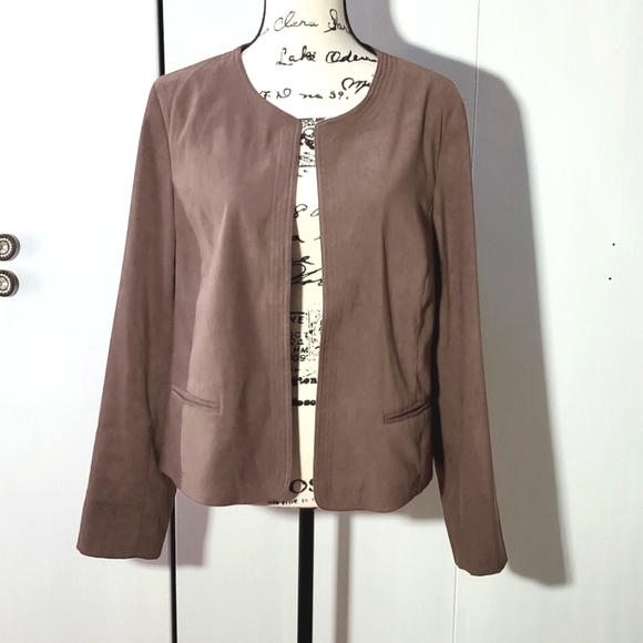 Orvis- Womens Light brown Open Blazer/ Suit Coat Suede front slip pockets Sz.12 - Picture 1 of 6